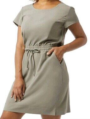 32 Degrees Agave Leaf Green Soft Twill Drawstring Waist Dress Pockets Large NWT